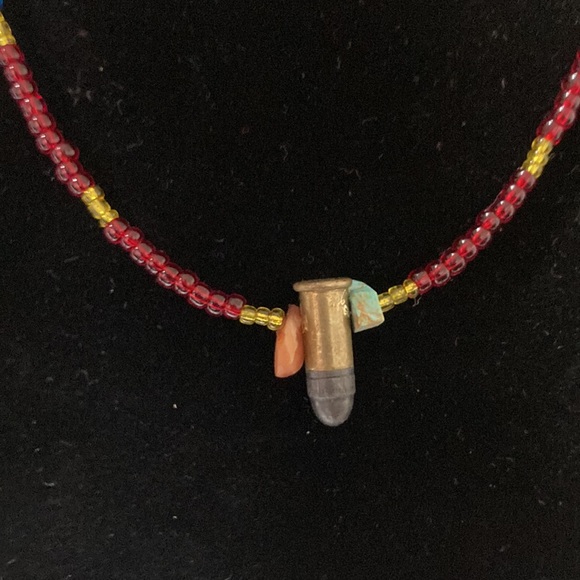 Native made beaded turquoise & bullet necklace - Picture 2 of 5